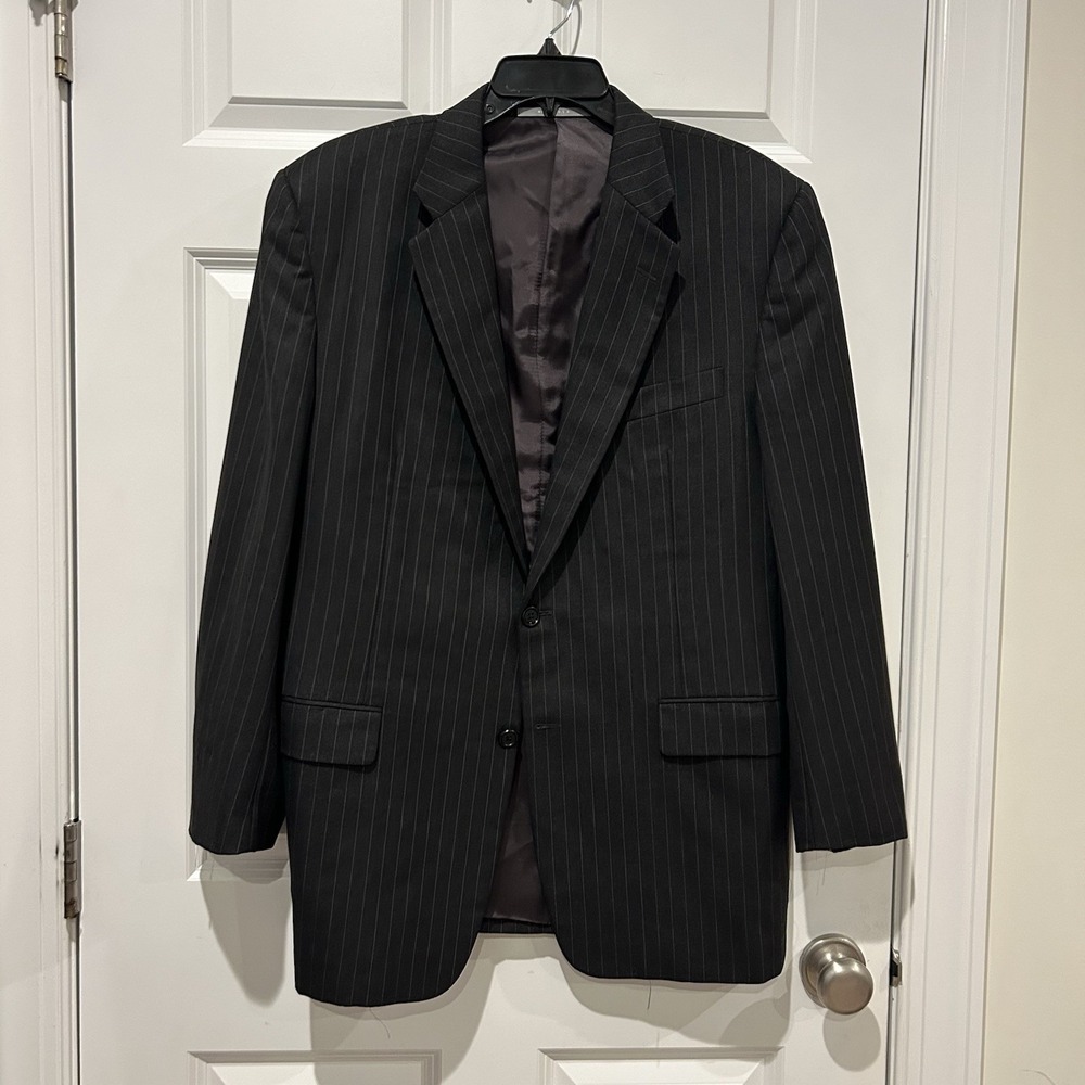 Hickey Freeman Madison Pinstripe Suit Jacket 42R Loro Piana Super 130s Wool USA
